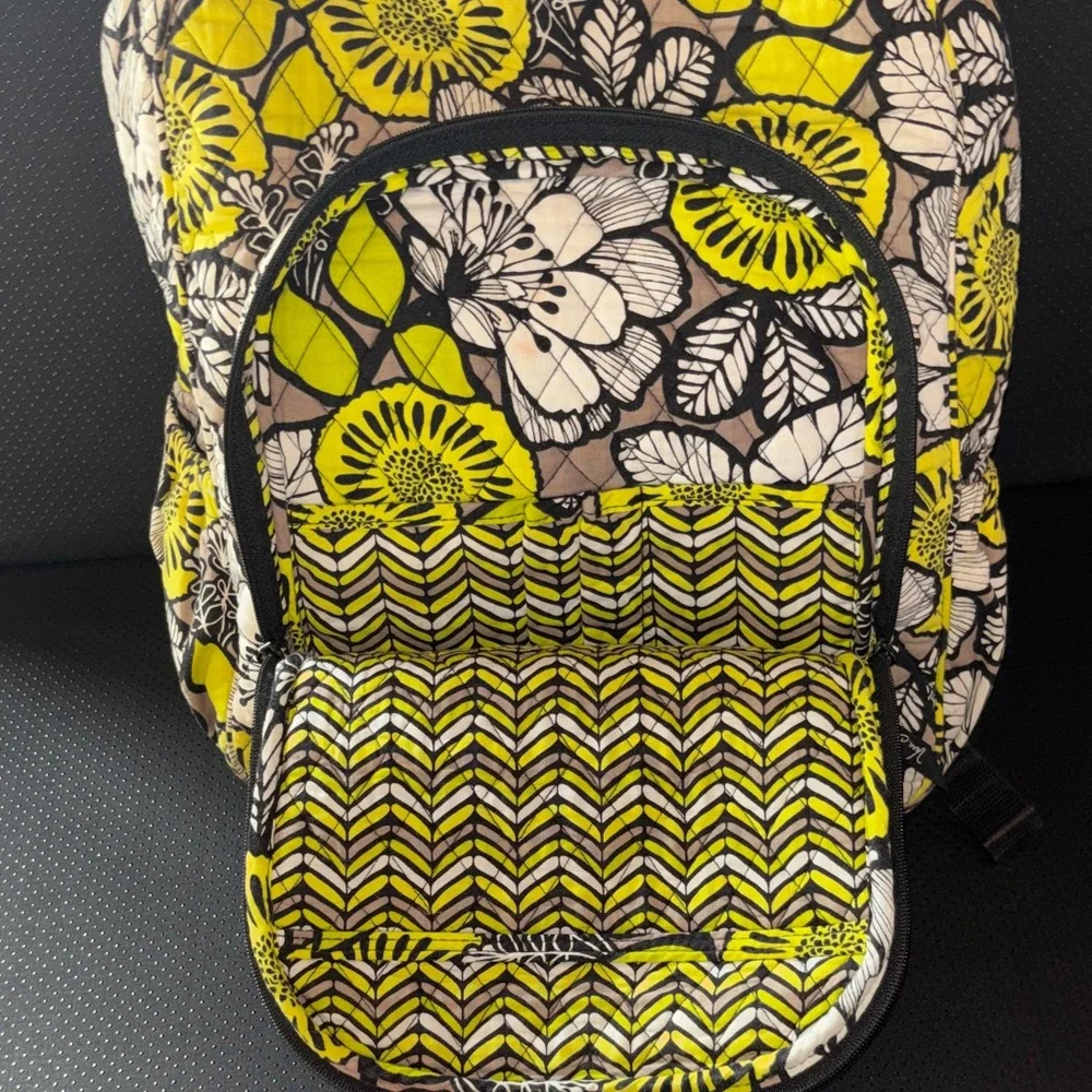 Vera Bradley Black, Yellow & Cream Floral Quilted Backpack - Picture 5 of 9